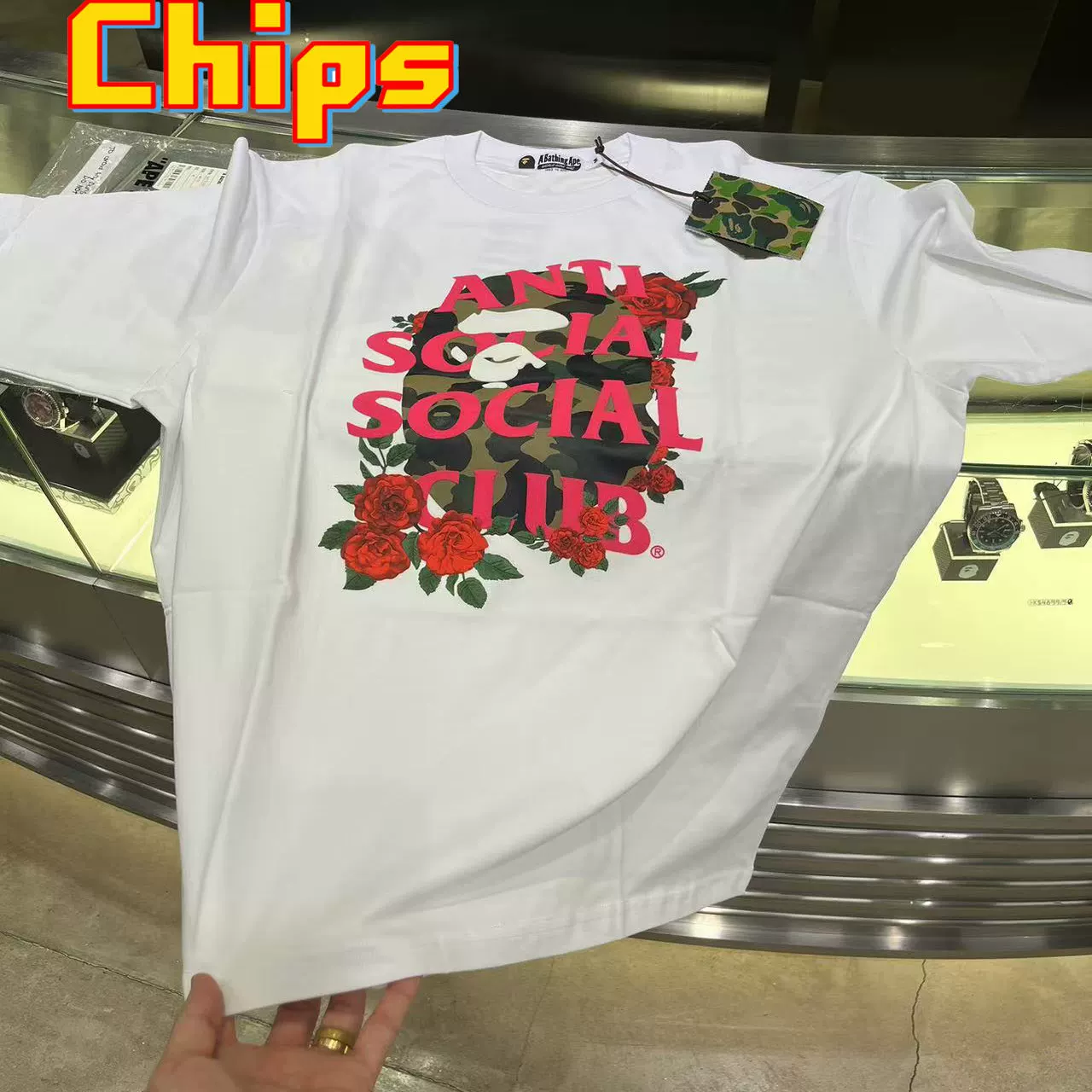 Французские fries тренд BAPE X ASSC совместная 24FW розовый камуфляж принт обезьяна футболка с коротким рукавом 109902N