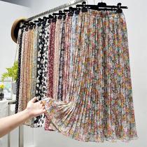 Summer Skirts Womens 2023 New Vintage Floral Print Chiffon P