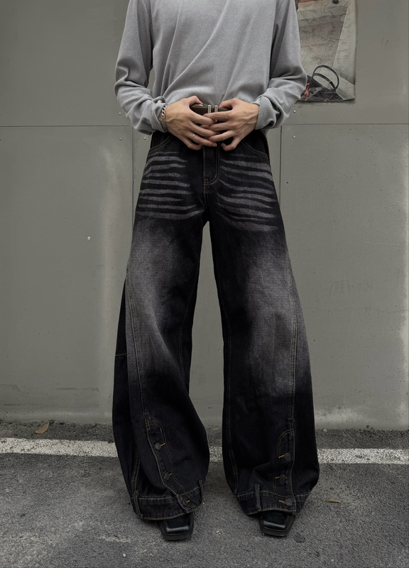 Mistux 2026 Spring Vintage Washed Scimitar Jeans Loose Wide-Leg Floor-Length Pants