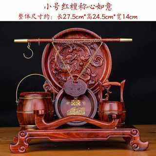 5h6s红木雕花子孙桶结婚庆用品摆件陪嫁三件套大号实木同心锁宝桶