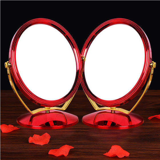 结婚梳妆镜台式欧式双面结婚镜子红色新娘嫁妆化妆镜陪嫁婚庆用品