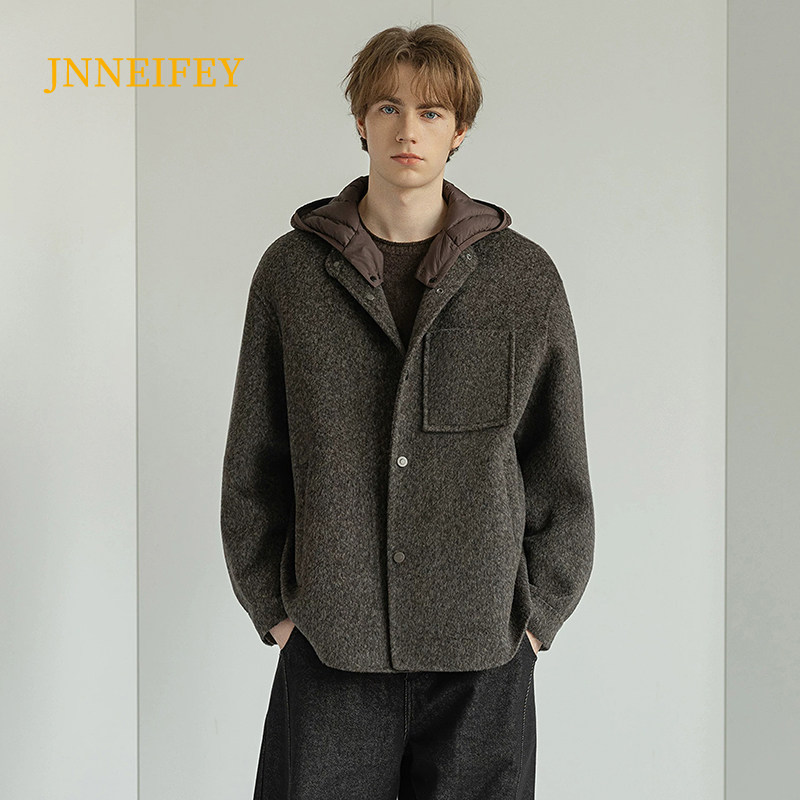 Light Luxury High-End down Hat Wool Coat for Men 2026 New Winter Wool Blend Double-Sided Woolen Fashion Jacket