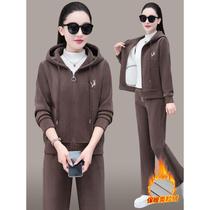 Velvet sportswear suit for women spring autumn and winter 2024 new cotton fashion thick sweatshirt hooded running casual two-piece set