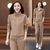 Sportswear suit for women in spring and autumn Internet celebrity street style stylish stand-up collar casual slimming wide-leg pants running two-piece set