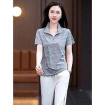 Sportswear casual suit for women in summer middle-aged mother thin short-sleeved cropped pants running quick-drying two-piece set brand