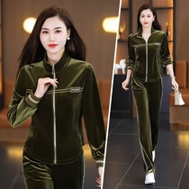 Middle-aged mother spring gold velvet suit 2023 new fashion and foreign style middle-aged and elderly casual wear womens spring and autumn jacket