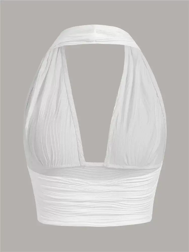Зеленый однотонный открытыйトップ Crop Halter Top Женщина Лето Y2K CLUB G