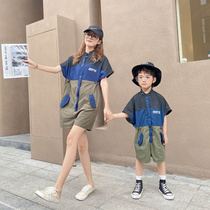 527 high-end special summer special style of street style parent-child clothing mother-child style high-end childrens short overalls boys sleeves