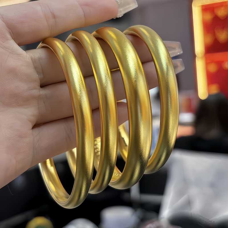 Lotus Heart Sutra Bracelet Gold Covered Silver Solid Frosted Plain Ring Bracelet Mud Back Bracelet Jewelry Valentine's Day Gift
