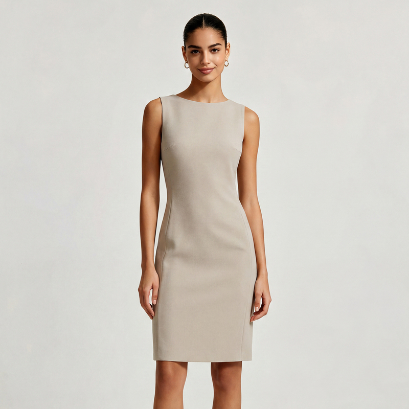 Ver Tow Boat Neck Sleeveless Acetate Dress Women's Commuting Slim Fit Hip-Hugging Mid-Length Workplace Formal Tank Dress