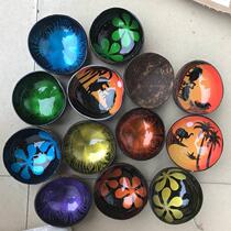 Coconut Shell Wood Bowls Colored Drawing Art Crafts Hyun Guan Key Containing Pan Coconut Shell Bowls home Decorative Fruit Salad Bowl