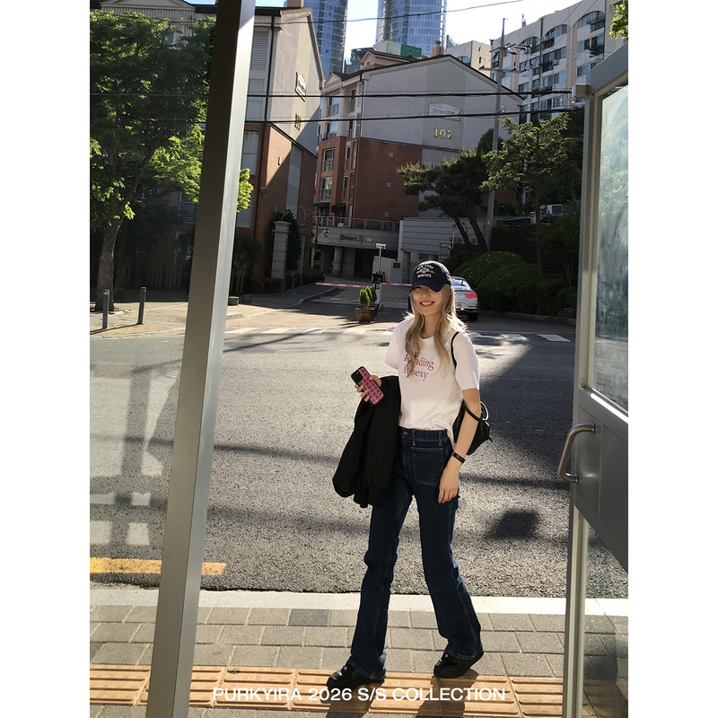 Purkyira Jung Soo-Kyung's Same Style Classic Blue Denim Patch Pocket Slimming Straight-Leg Pants Purkyira Jung Soo-Kyung's Same Style Classic Blue Denim Patch Pocket Slimming Straight-Leg Pants