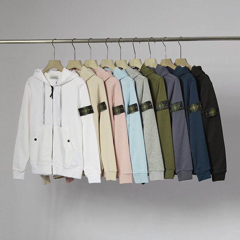 Stoneisdrey Stone Island Suitable for Autumn and Winter, Unisex Hooded Sweatshirt, Solid Color, Island Emblem Style, Zipper