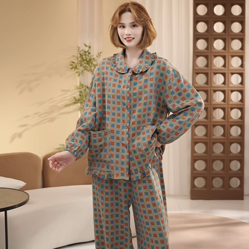Hibiscus Family [Jinhua Mian] High-End 100% Cotton Comfortable Loungewear Set That Can Be Worn Outside 2606