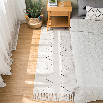 Cotton Thread Woven Home Bedroom Bedside Rug with Cut Flowers and Tassels for Entryway, Hallway, Living Room, and Coffee Table