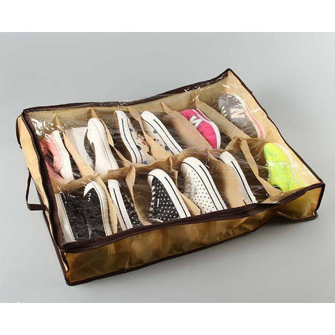 Storage Shoe Box, Non-Woven Fabric Under-Bed Storage Box, Foldable 12-Compartment Large Capacity Storage Box