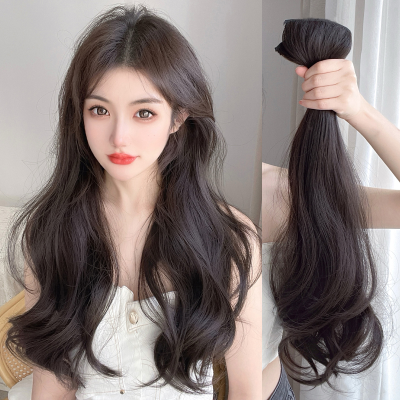 Micro-Curly One-Piece U-Shaped Hairpiece, Fluffy Hair Volume Enhancer, Long Wavy Hair, Seamless Hair Extensions, Wig for Women