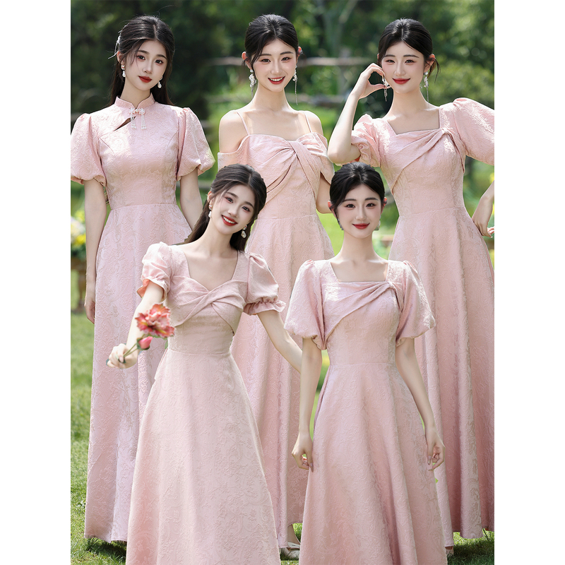 Pink Bridesmaid Dresses Can Be Worn Casually, 2026 New Autumn Wedding Sister Group Dresses, Petite High-End Long Dresses Pink Bridesmaid Dresses Can Be Worn Casually, 2026 New Autumn Wedding Sister Group Dresses, Petite High-End Long Dresses