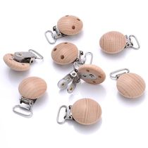 10Pcs Natural Beech Wooden Pacifier Chain Dummy Holder Clips