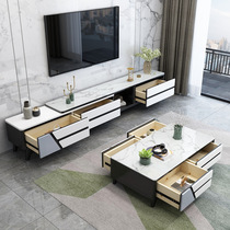 Italian light luxury slate TV cabinet coffee table combination modern simple retractable home small apartment living room floor cabinet