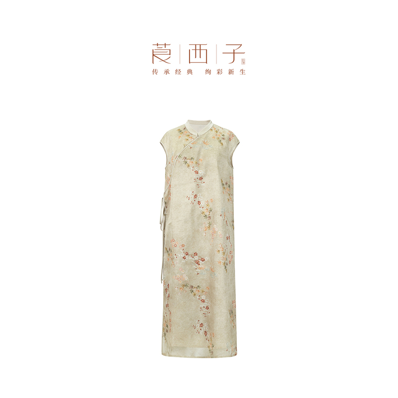【Chanyuan】Yanxizi New Chinese Style National Style 100% Mulberry Silk Improved Cheongsam Dress for Women, Mid-Length