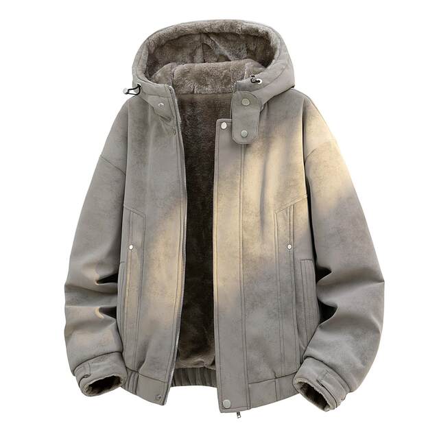Reversible jacket for men in winter, velvet warm workwear style hooded jacket for men, simple loose suede retro cotton coat