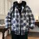 Detachable Hooded Jacket for Men, Autumn and Winter, New Style, Thickened with Fleece, Plaid Jacket, Loose Fit, Windproof Cotton Coat