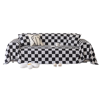 Checkerboard minimalist style sofa cover cloth for all seasons dust-proof chenille double-sided spreadable sofa cover blanket cover