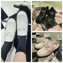 Prada Prada Womens Shoes Classic Triangle Logo Platform Thick Soled Loafers Recommended Leather Shoes