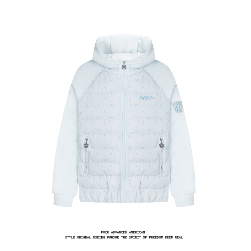Fock Original Snowflake Polka Dot All-Over Print Hooded Zipper Ribbed Cotton Jacket for Men and Women, Warm and Casual, 2026 Autumn and Winter Coat