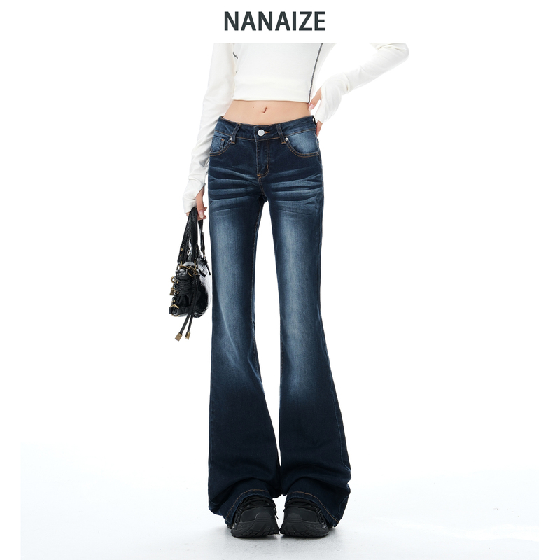 Ninaize American-Style Low-Waist Jeans for Women 2026 New Retro Hot Girl Slim Fit Stretchy Bootcut Pants