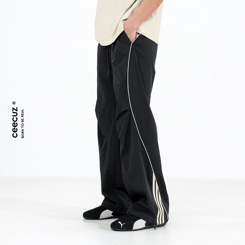 Ceecuz Summer Lightweight Breathable Hiking Outdoor Parachute Pants Men's American Retro Pleated Sports Jogger Casual Pants
