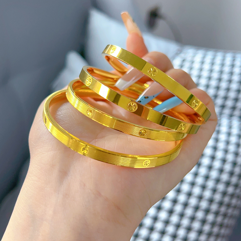 2026 New Model Gold-Plated Silver Bracelet for Women, Large Gold Bracelet with Brushed Design, Smooth Square Bracelet, Gift for Girlfriend, Holiday Gift