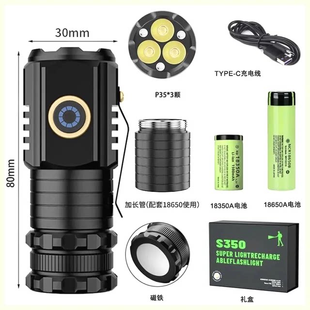 New Model of Strong Light Three-Eye Monster Magnetic Flashlight, Aluminum Alloy, Outdoor Multifunctional Clip-On Rechargeable Mini Flashlight