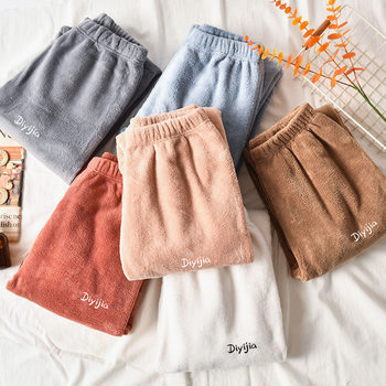 Fleece Men's Thickened Coral Fleece Pajama Pants Loungewear Autumn and Winter Women's Fleece Lazy Women's Fleece Wide-Leg Pants