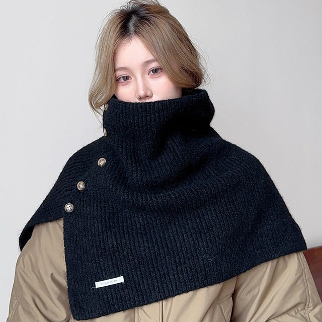 Korean-Style Wool Blend High-Neck Knit Shawl with Slit for Women, Autumn and Winter Outerwear, Versatile Warm Neck Warmer