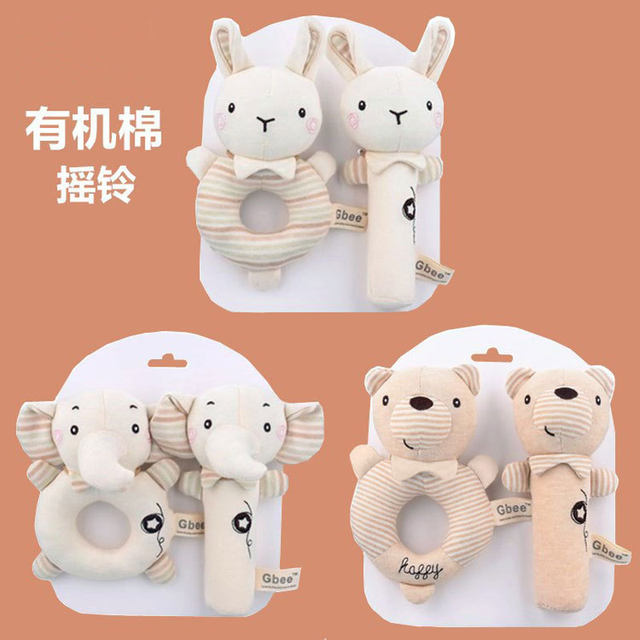 Baby Pure Cotton Chewable Rabbit Comfort Doll Hand Rattle Bb Stick Grasp Plush Toy for Newborns 0-1 Year Old