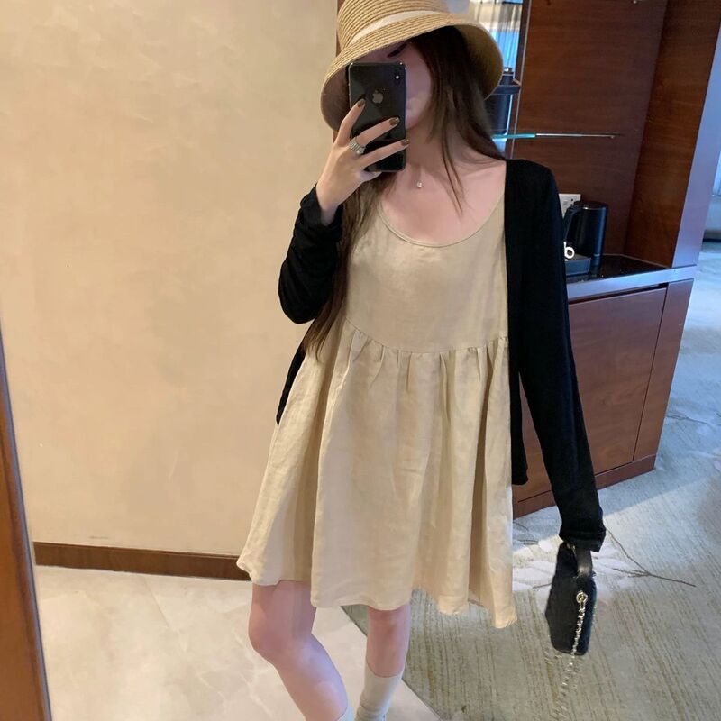 Good Morning, Butterfly! Spring and Autumn New Style Lazy Casual Cardigan + Sweet and Gentle Style Sleeveless Dress Two-Piece Set
