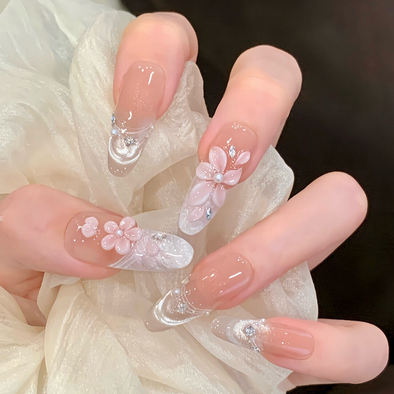 【Peach Blossom】New Chinese-Style French Carved High-End Handmade Wearable Nails, Light Luxury, Gentle and Ethereal Nail Art 【Peach Blossom】New Chinese-Style French Carved High-End Handmade Wearable Nails, Light Luxury, Gentle and Ethereal Nail Art