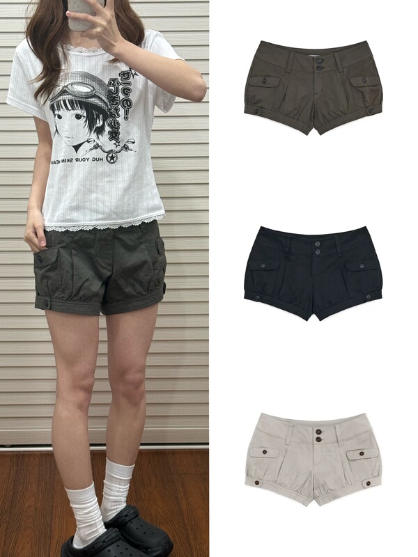 Stella Jinduo Xuan's Same Style Hugyourskin Workwear Low-Waist Shorts Versatile Korean Sweet and Spicy Lantern Pants