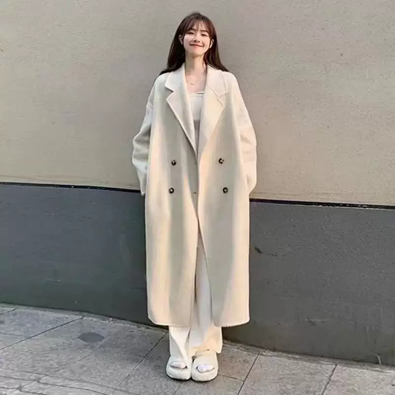 Демисезонное шерстяное пальто, жакет, длинное пальто-т trench coat, корейский стиль, для подростков, стиль высокого качества, mid-length
