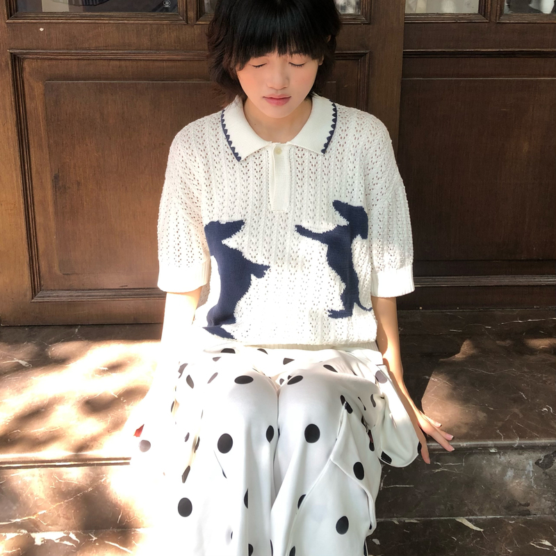 Gesso丨Tencel Cotton Puppy Pattern Jacquard Hollow-Out Micro-Profile Short-Sleeve Knit Polo Shirt for Summer Commuting Gesso丨Tencel Cotton Puppy Pattern Jacquard Hollow-Out Micro-Profile Short-Sleeve Knit Polo Shirt for Summer Commuting