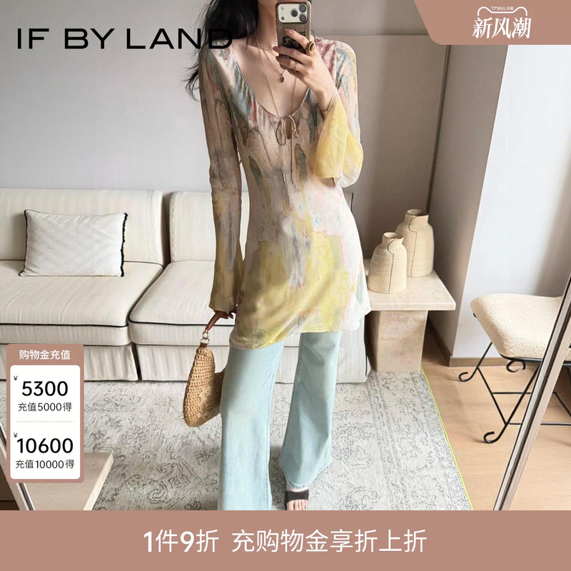 If by Land 2026 New Multi-Color Chiffon Wall-Printed Bell-Sleeve Short and Long Dresses If by Land 2026 New Multi-Color Chiffon Wall-Printed Bell-Sleeve Short and Long Dresses