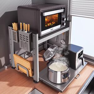 German Kitchen Microwave Oven Rack Multi-Functional Pull-Out Countertop Rice Cooker Rack Oven Multi-Layer Storage Bracket