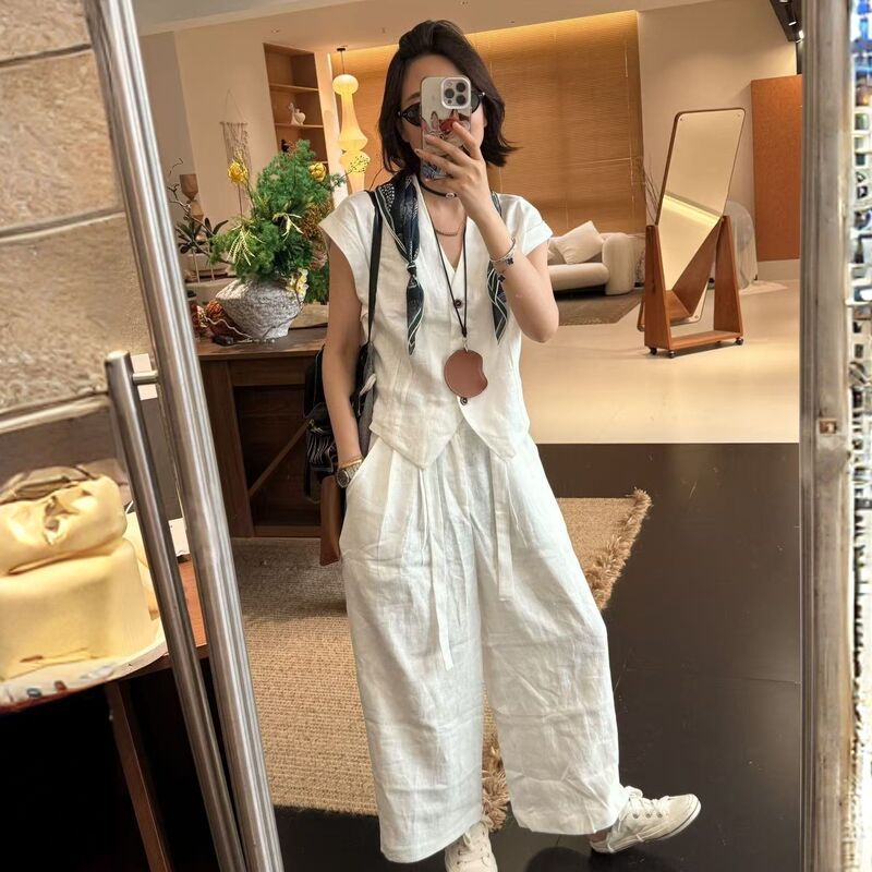 Xmm. [Old Money Style Linen Suit Vest and Straight-Leg Pants Set] New Summer Suit with Elegant Style Mm662666