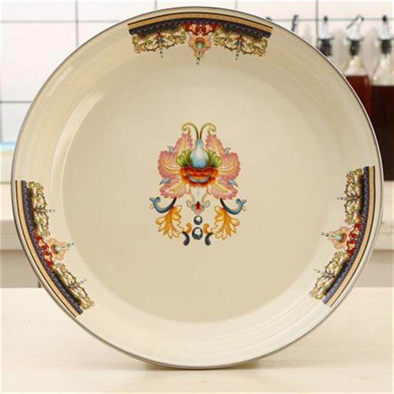 搪瓷盘子茶盘子怀旧家用水果盘婚庆喜字干果盘老式敬茶盘圆形托盘