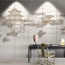 Modern new Chinese style landscape pavilion elegant artistic conception style living room sofa background wallpaper tea room ancient style pattern wallpaper