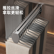 Punch-free pull-out trouser rack telescopic damping slide rail wardrobe built-in top-set containing home hanging pants track