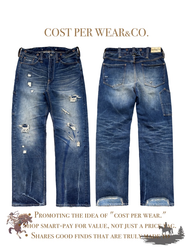 Cpw Baltimore Depue Style American Retro Washed Distressed Patchwork Selvedge Red-Edged Denim Pants