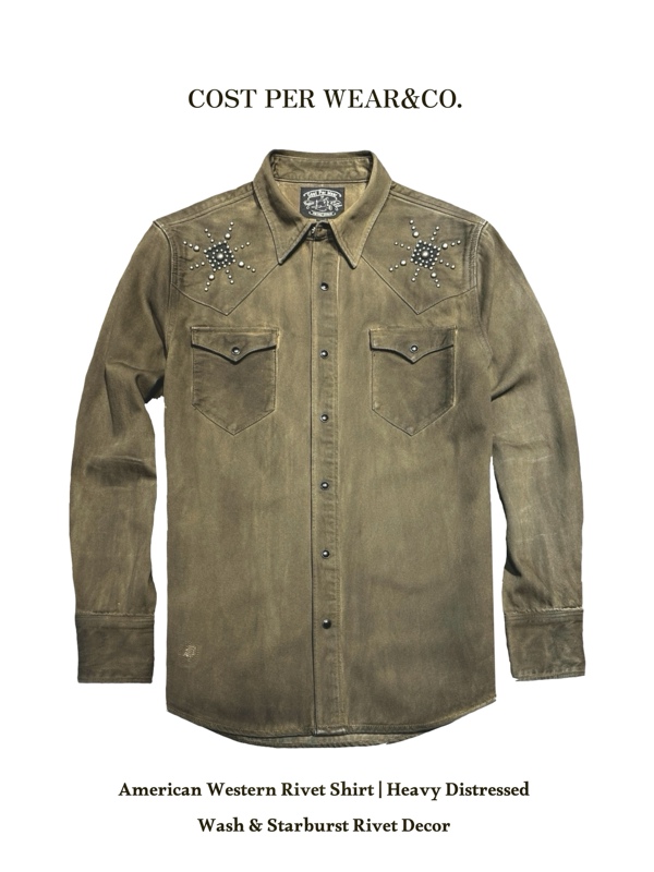 Cpw American Retro Washed Distressed Studded Western Cowboy Style Patchwork Amekaji Casual Versatile Shirt